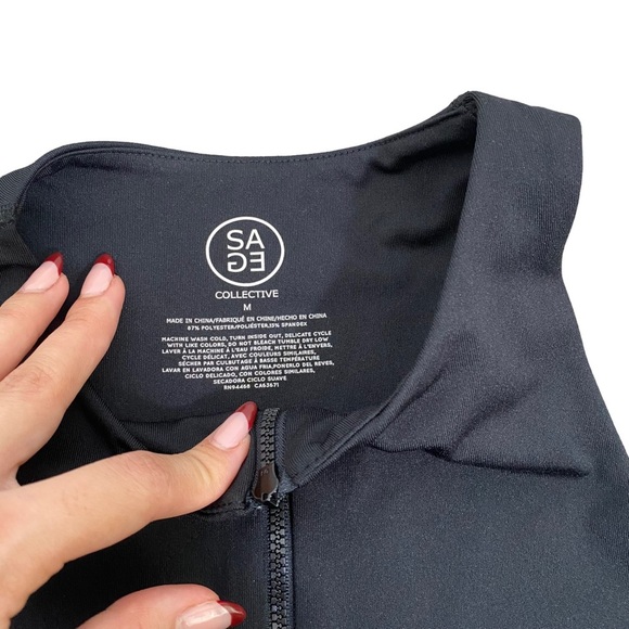 Sage Collective Zipper Front Racerback Sports Bra Black - Picture 6 of 9